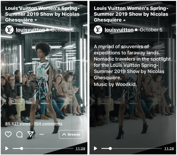 Exemplo do programa IGTV da Louis Vuitton para o desfile de moda feminina primavera-verão 2019.