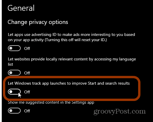 Alterar opções de privacidade