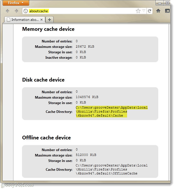 Local do cache do Firefox 4