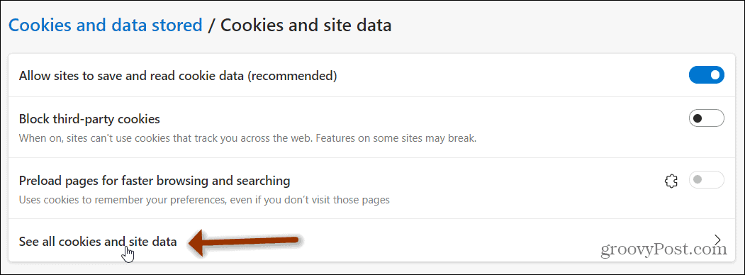 ver todos os cookies e borda de dados do site