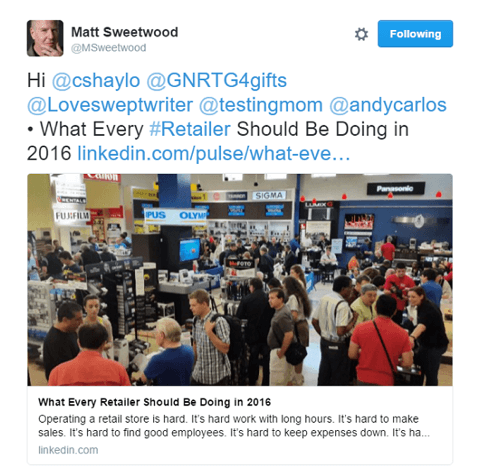 matt sweetwood compartilha postagens do LinkedIn no twitter