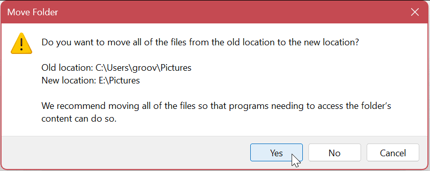 Mover pastas de usuário padrão no Windows 11