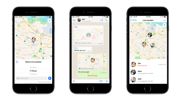 O WhatsApp agora oferece compartilhamento de localização ao vivo para família e amigos. 