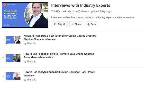 O canal da Thinkific no YouTube tem uma série de entrevistas com criadores de cursos online.