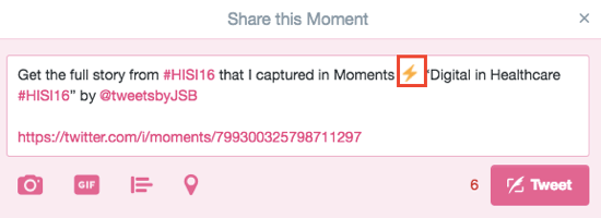 Um ícone de raio em um tweet significa um momento no Twitter.