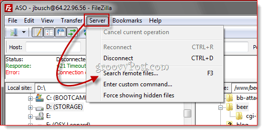 Pesquisa remota de arquivo FTP FileZilla