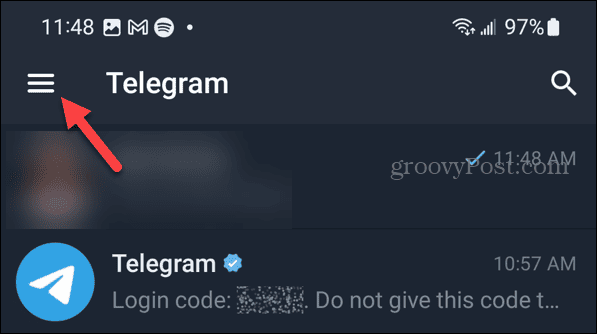 Botão Menu no Telegram no Android