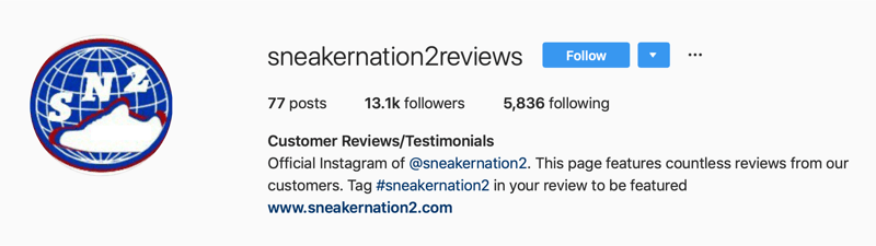 conta secundária do Instagram para comentários do SneakerNation2