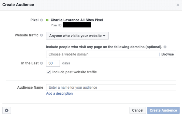Crie um público-alvo personalizado para redirecionar os visitantes do site com anúncios do Facebook.