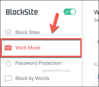 A guia Modo de trabalho do BlockSite