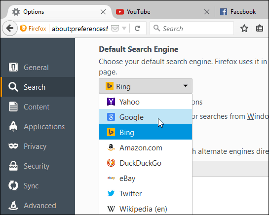 definir motor de busca Firefox