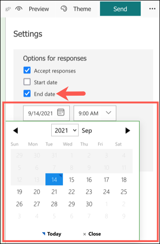 Configure uma data de término no Microsoft Forms