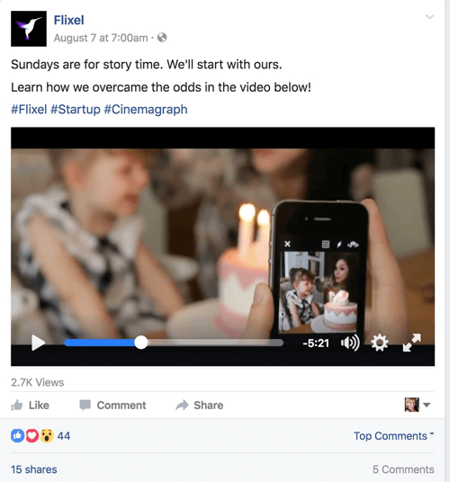 anúncio de vídeo flixel no Facebook