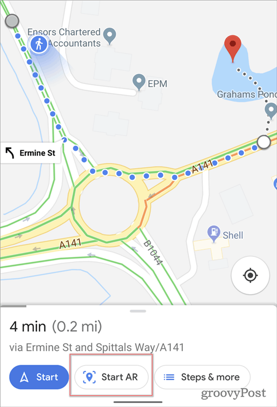 Navegação AR do Google Maps AR inicial