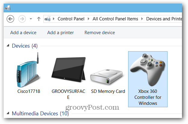 Dispositivos e impressoras do Xbox Controller