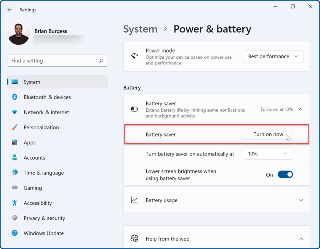 melhorar a vida útil da bateria no Windows 11