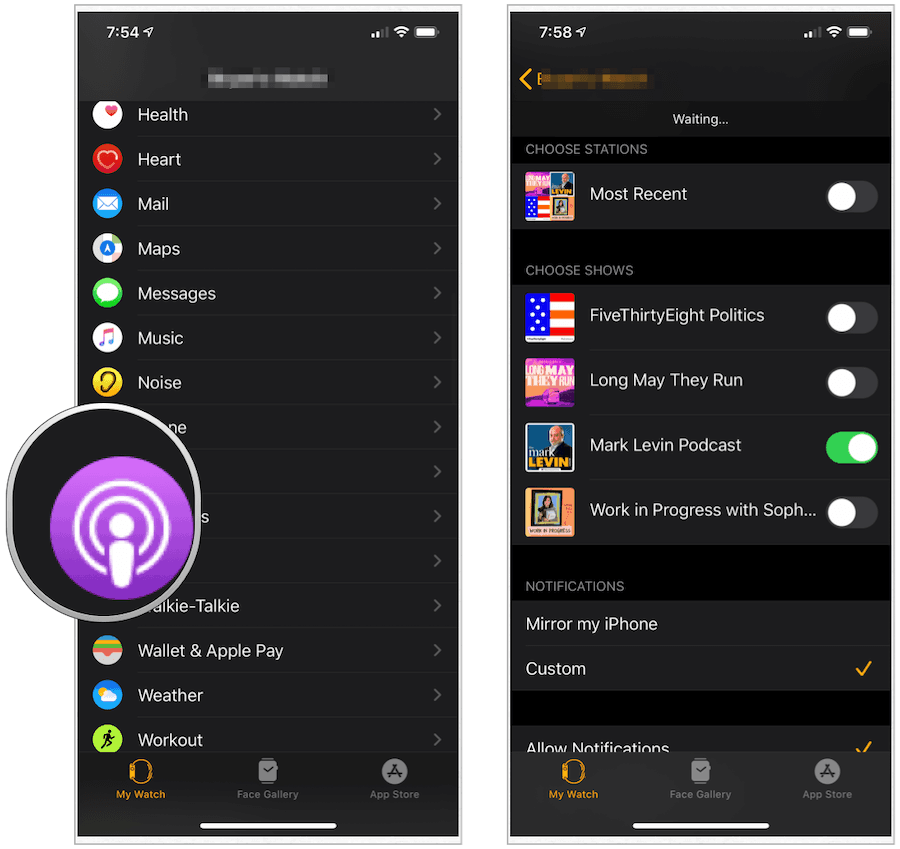 Aplicativo de podcasts do Apple Watch