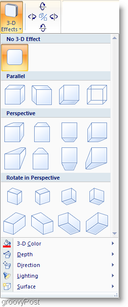 Efeitos de sombra do Microsoft Word 2007