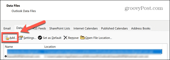 Outlook adicionar arquivo de dados