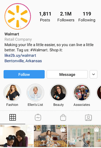 exemplo de biografia empresarial do Instagram com uma frase de chamariz (CTA)