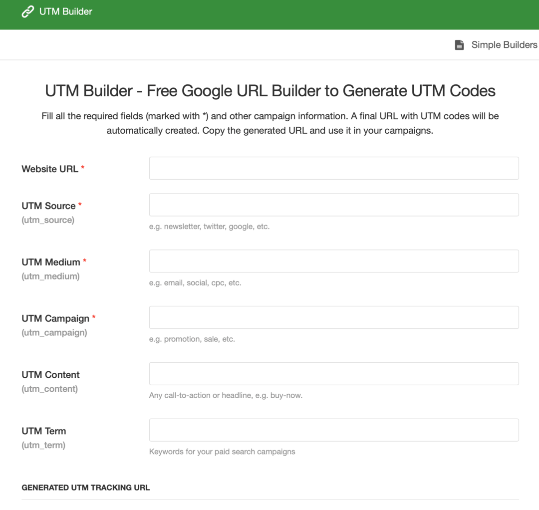 imagem do formulário UTM Builder