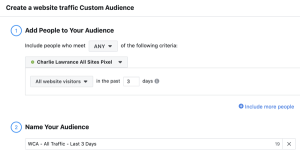 Crie os visitantes do site personalizado do público semelhante ao Facebook, etapa 1.