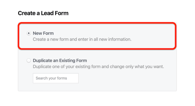 Nova opção de formulário no Facebook Criar um formulário de lead