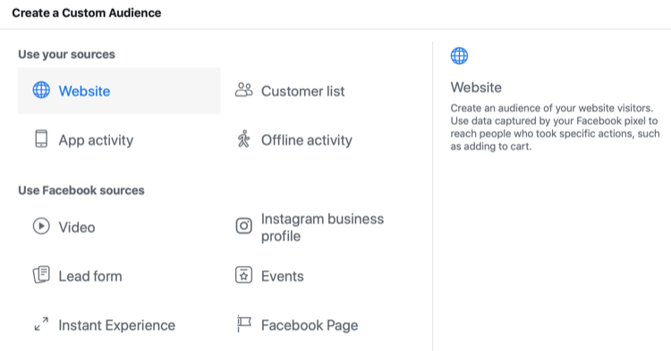 opções de fonte para público personalizado do Facebook