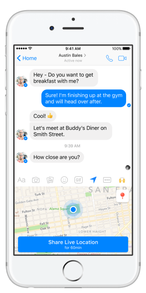 O Facebook Messenger apresenta o recurso Live Location.