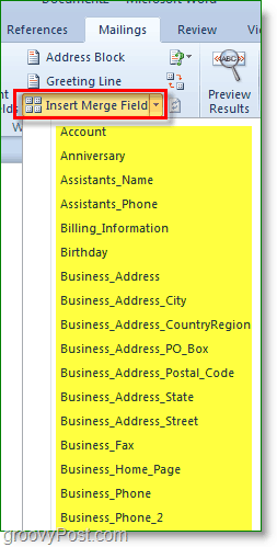 Captura de tela do Outlook 2010 - insira mais campos personalizados, embora opcional