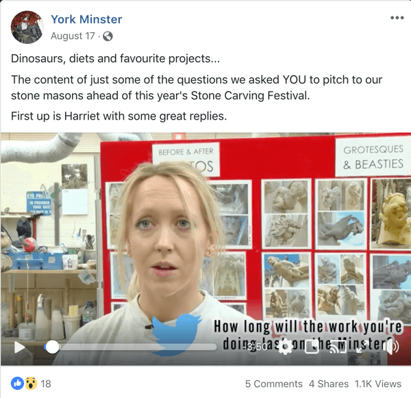 Exemplo de postagem no Facebook apoiando um AMA da York Minster.