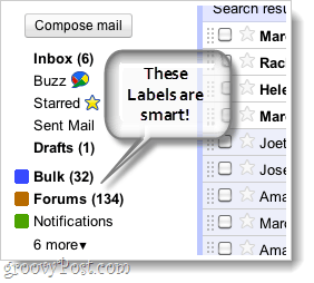captura de tela de etiquetas inteligentes do gmail