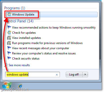 Inicie o Windows 7 Windows Update: captura de tela