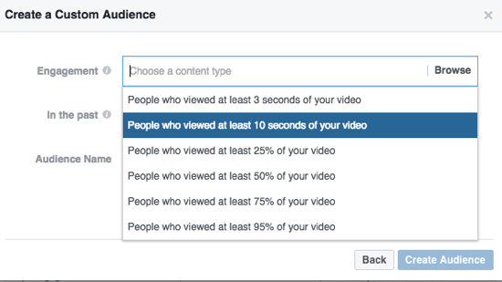 Limite o seu público personalizado no Facebook por porcentagem do vídeo assistido.