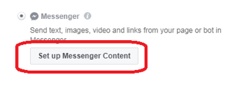 Se você escolheu Messenger como o destino do seu anúncio, clique em Configurar conteúdo do Messenger.