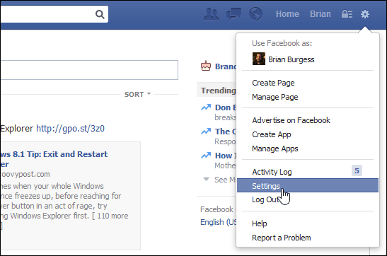 Configurações do Facebook