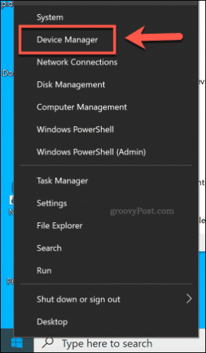 Acessando o Gerenciador de dispositivos no menu Iniciar no Windows 10