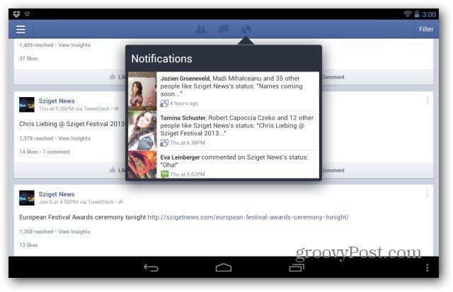 Páginas do Facebook para Android principal