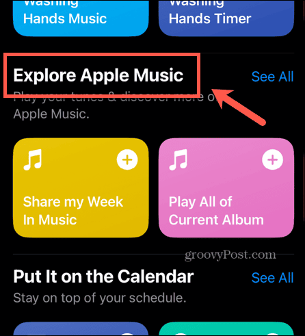 galeria de atalhos explore apple music