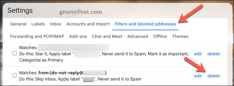 Excluir botão de filtro no Gmail