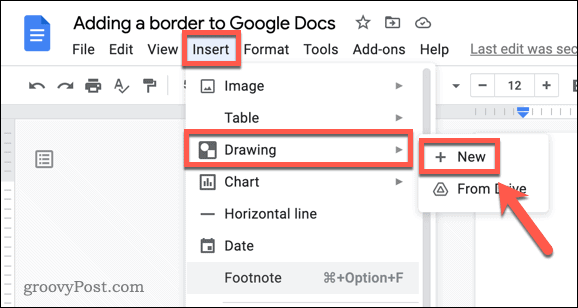 Inserindo um novo desenho do Google Docs