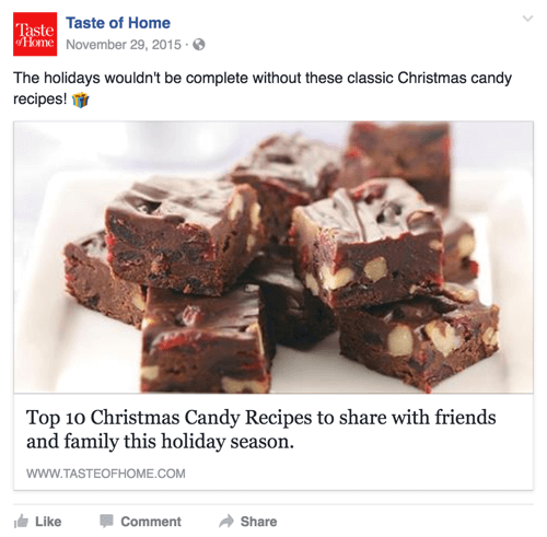 Os fãs se envolveram bem com esta postagem de receitas de doces do Taste of Home.