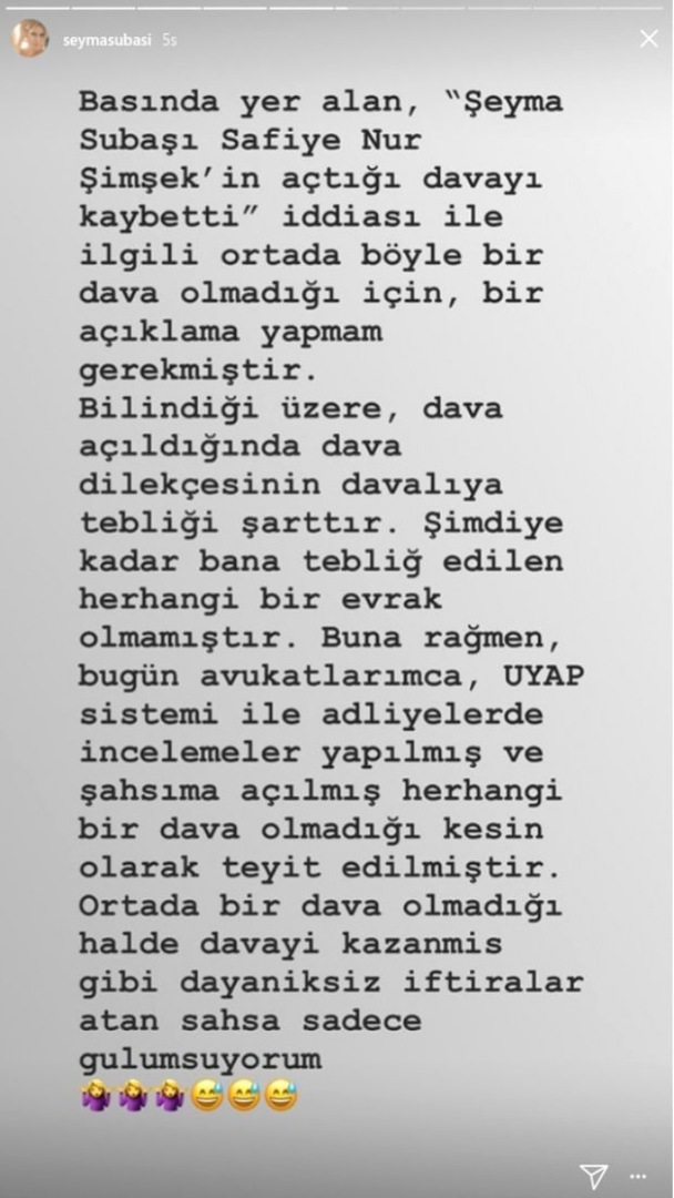 Resposta de Şeyma Subaşı às reivindicações de Safiye Nur Şimsek!