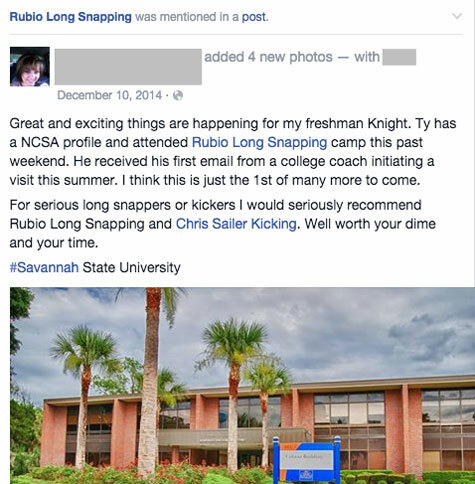 Rubio Long Snapping prova social menção no Facebook