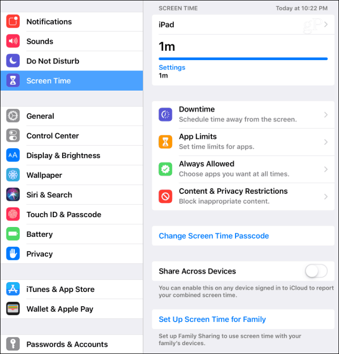 Configurações de tempo da tela iOS 12