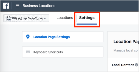 Para controlar a visibilidade nas páginas de localização, abra o painel de Localizações de empresas e clique na guia Configurações.