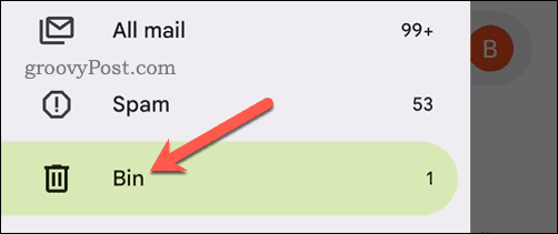 Abra a pasta Lixeira no aplicativo Gmail no celular