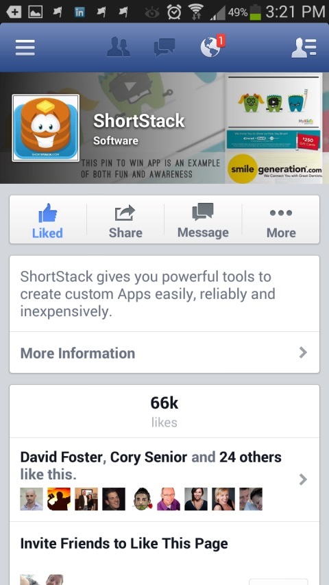 shortstack página do Facebook no dispositivo móvel