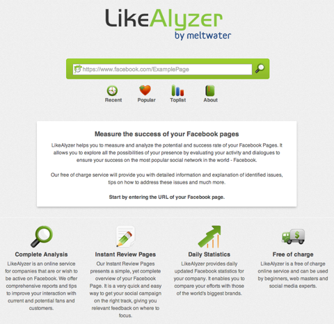 página inicial do likealyzer