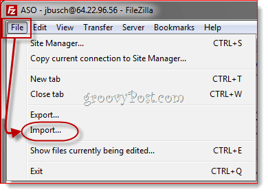 Importando entradas do FileZilla Site Manager